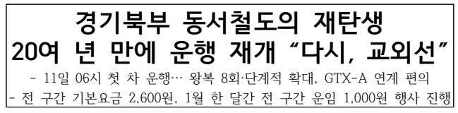 경기북부 교외선 동서철도 재탄생