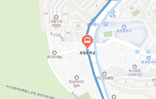 옥정중학교에서 인천공항 리무진 공항버스(6010번) 지도 위치