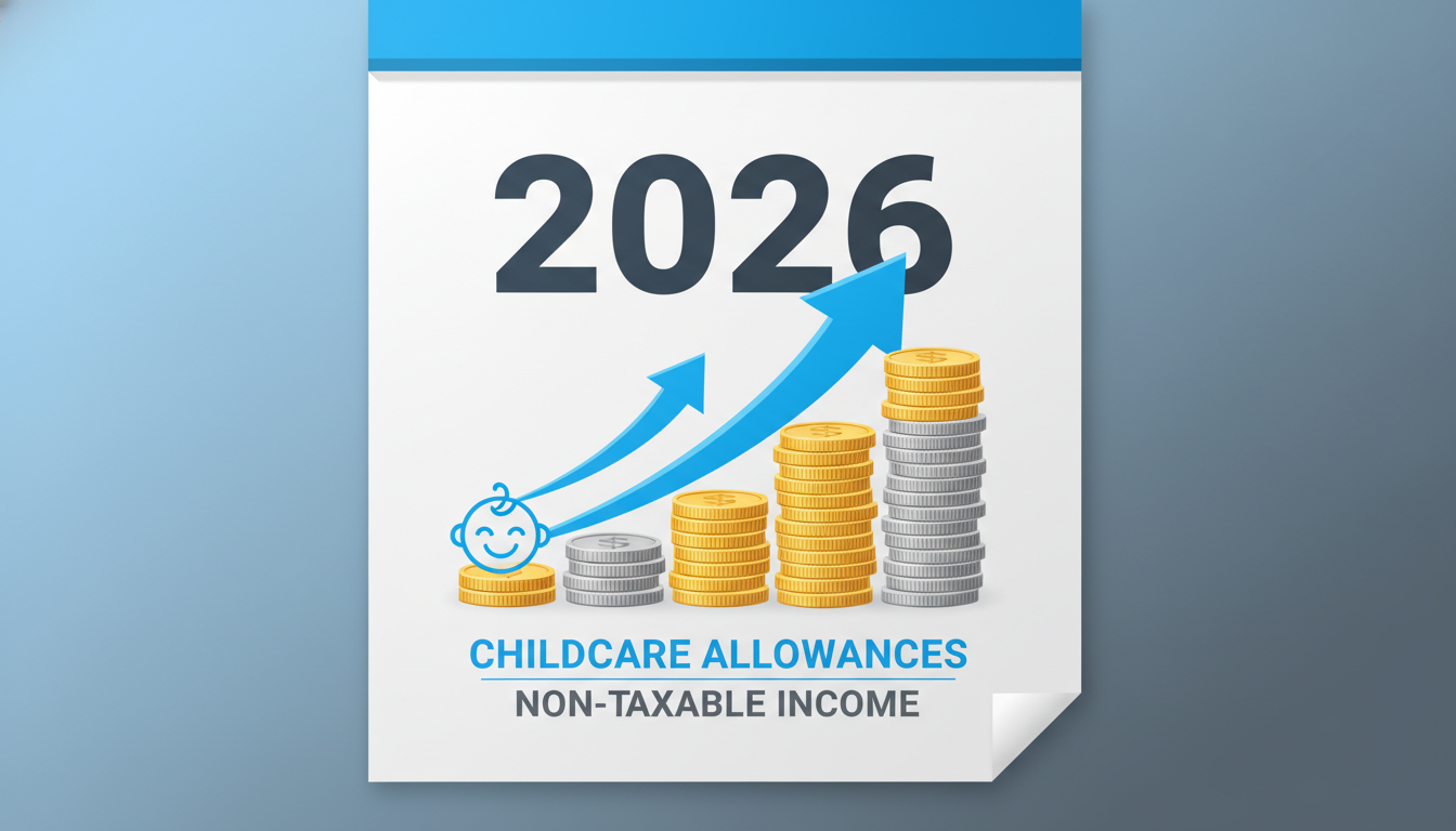 2026년 보육수당 비과세 한도 월 20만원으로 확대되어 가계 재정에 긍정적인 영향을 주는 모습을 상징하는 이미지