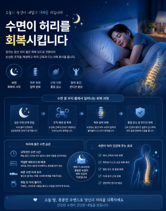 수면과 허리 회복 관련 사진