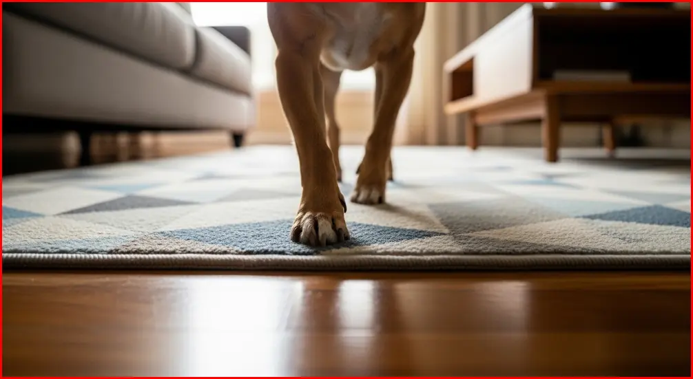 노령견 관절 보호를 위한 실내 미끄럼 방지 매트 설치 모습