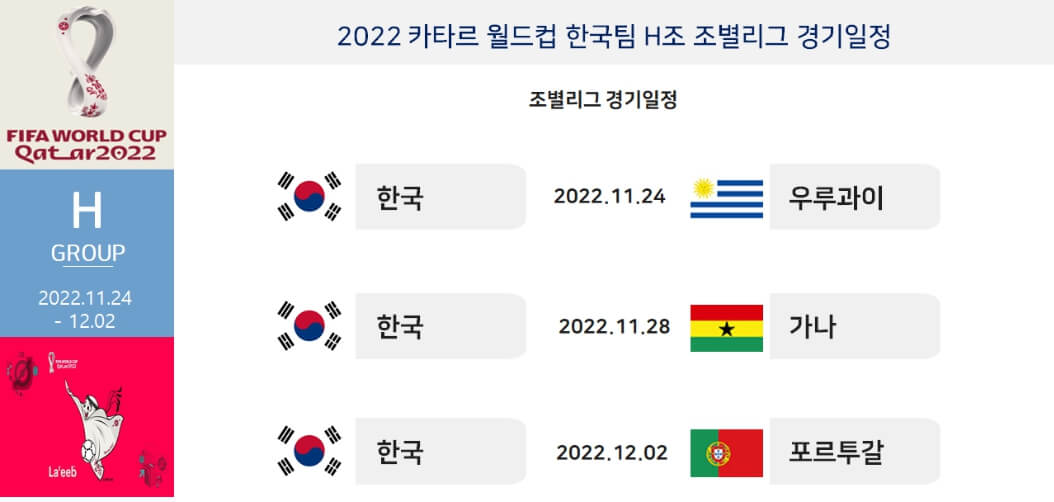 대한민국 월드컵 경기일정 한국