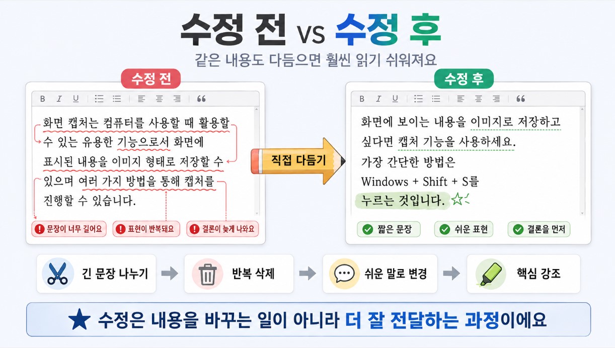 수정 전과 수정 후 비교 이미지