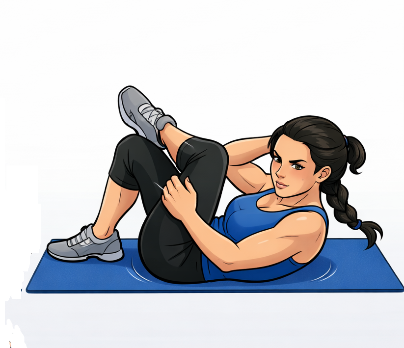 초보 크로스 크런치 자세