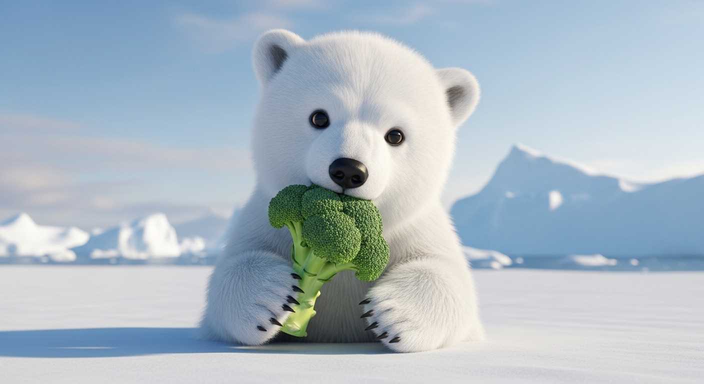 북극곰이 브로콜리를 먹는 모습