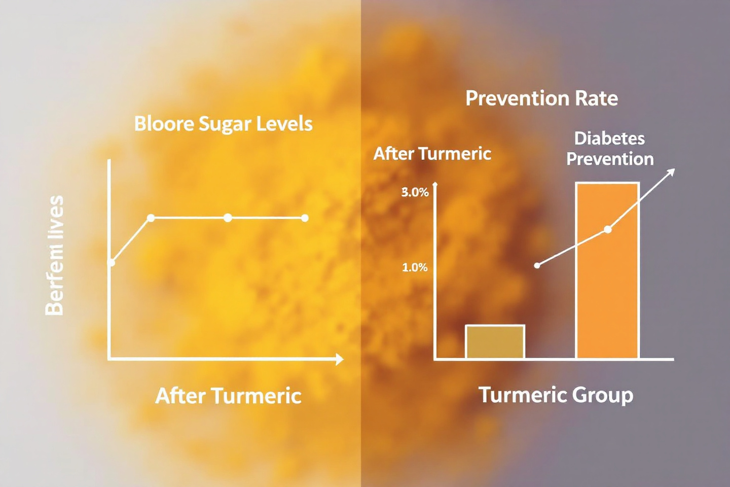 &quot;강황(커큐민) 복용 전후 혈당 수치 변화 및 당뇨병 예방률 비교 그래프&quot;