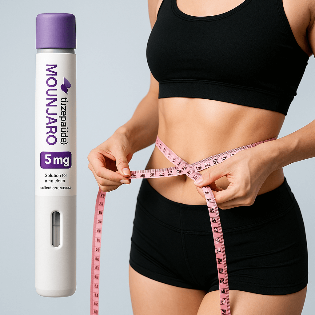 체중계와 주사기를 활용해 마운자로 다이어트 효과를 상징적으로 표현한 이미지