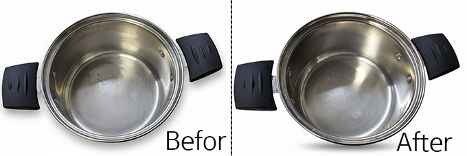 스테인레스 냄비 세척 전후 사진