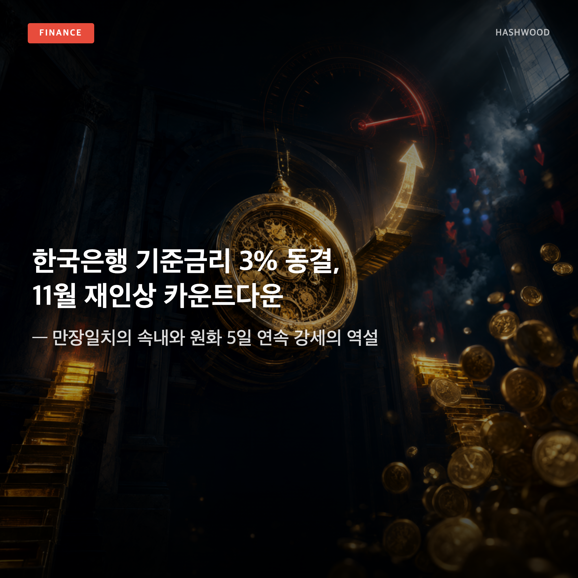 그림: 한국은행 기준금리 3% 동결 — — 11월 재인상을 못 박은 90%