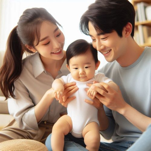 아기를 돌보는 부모