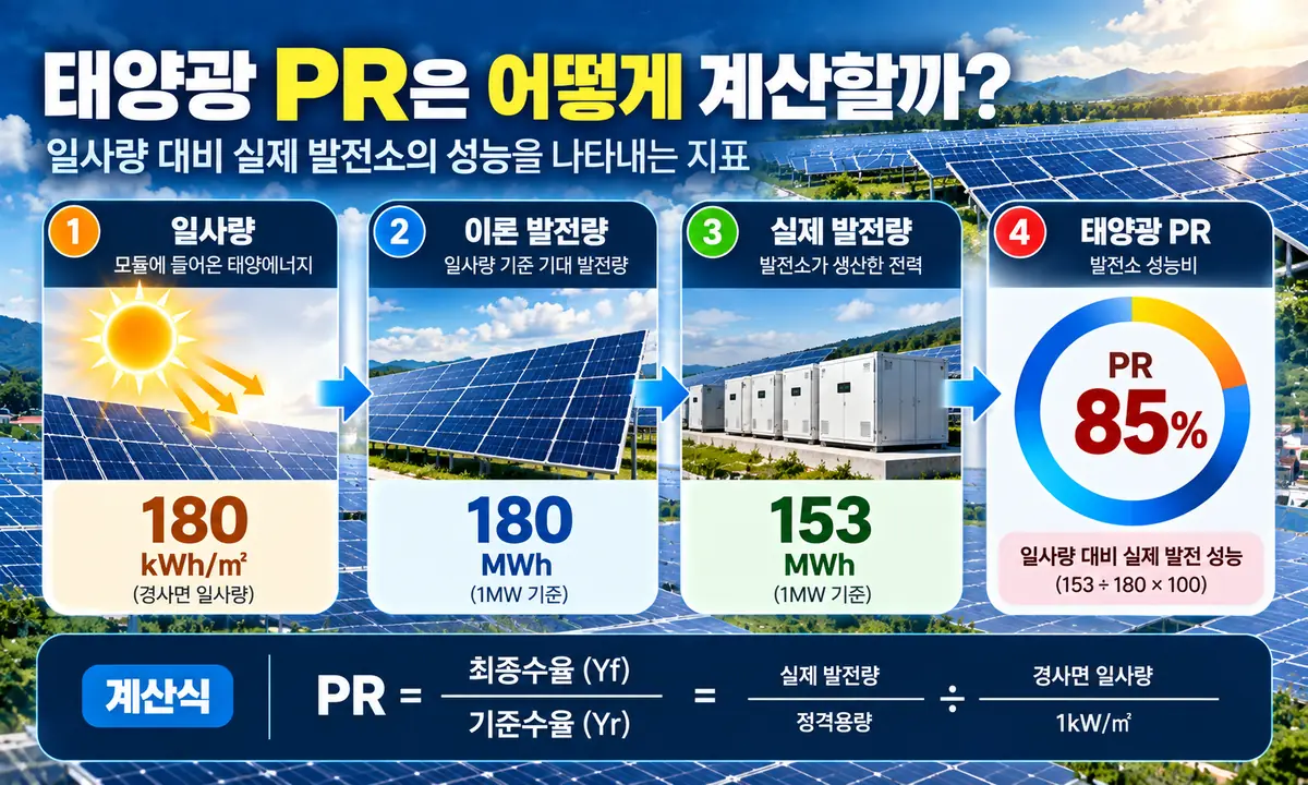 태양광 PR 계산 방법과 일사량 발전량 계산 예시