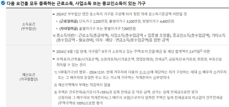 근로장려금 반기신청 소득기준