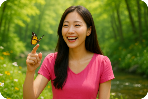 나비와 함께 웃는 초록이