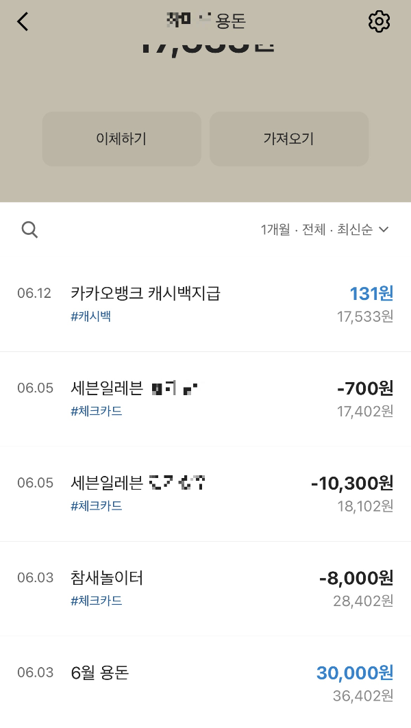 우리아들 용돈 사용내역