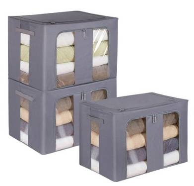 코멧 홈 대용량 베이직 모던 옥스퍼드 리빙박스 100L, 그레이, 3개