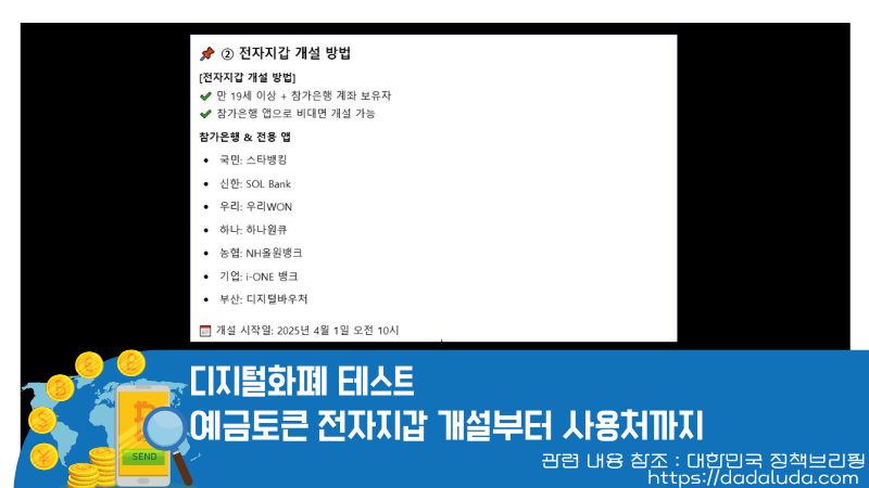 디지털화폐 테스트 예금토큰 전자지갑 개설, 사용처