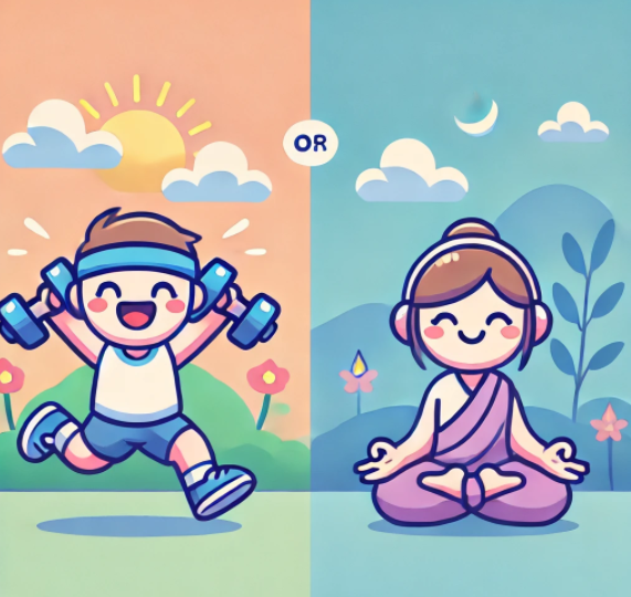 아침운동과 명상을 비교하는 그림