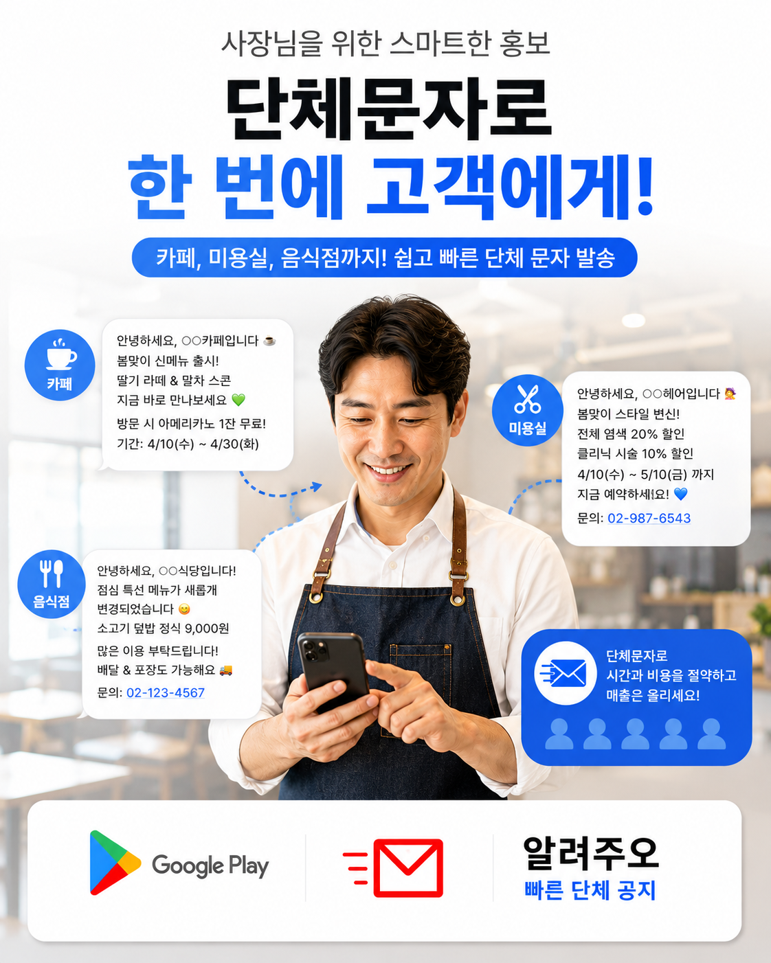 업종별 문자 템플릿을 소개하는 소상공인 문자마케팅 이미지