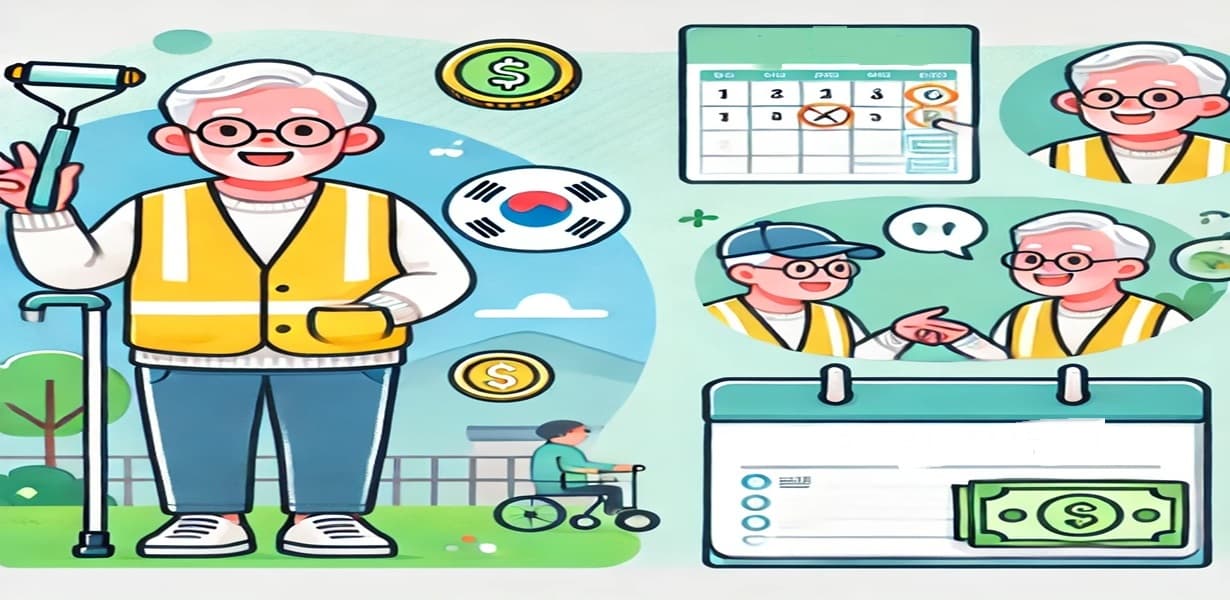 2025년 어르신 공공일자리 활동 장면 – 어르신이 일하면서 소득과 활력을 얻는 모습을 보여주는 따뜻한 이미지