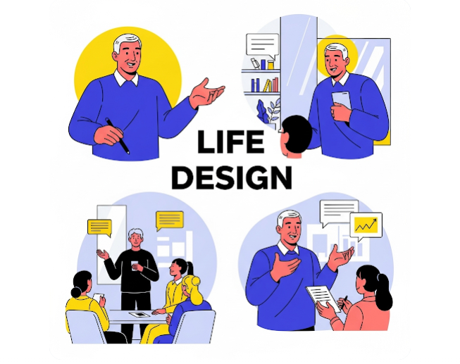 life design에 대해 전문가가 조언하는 모습을 시각화한 이미지