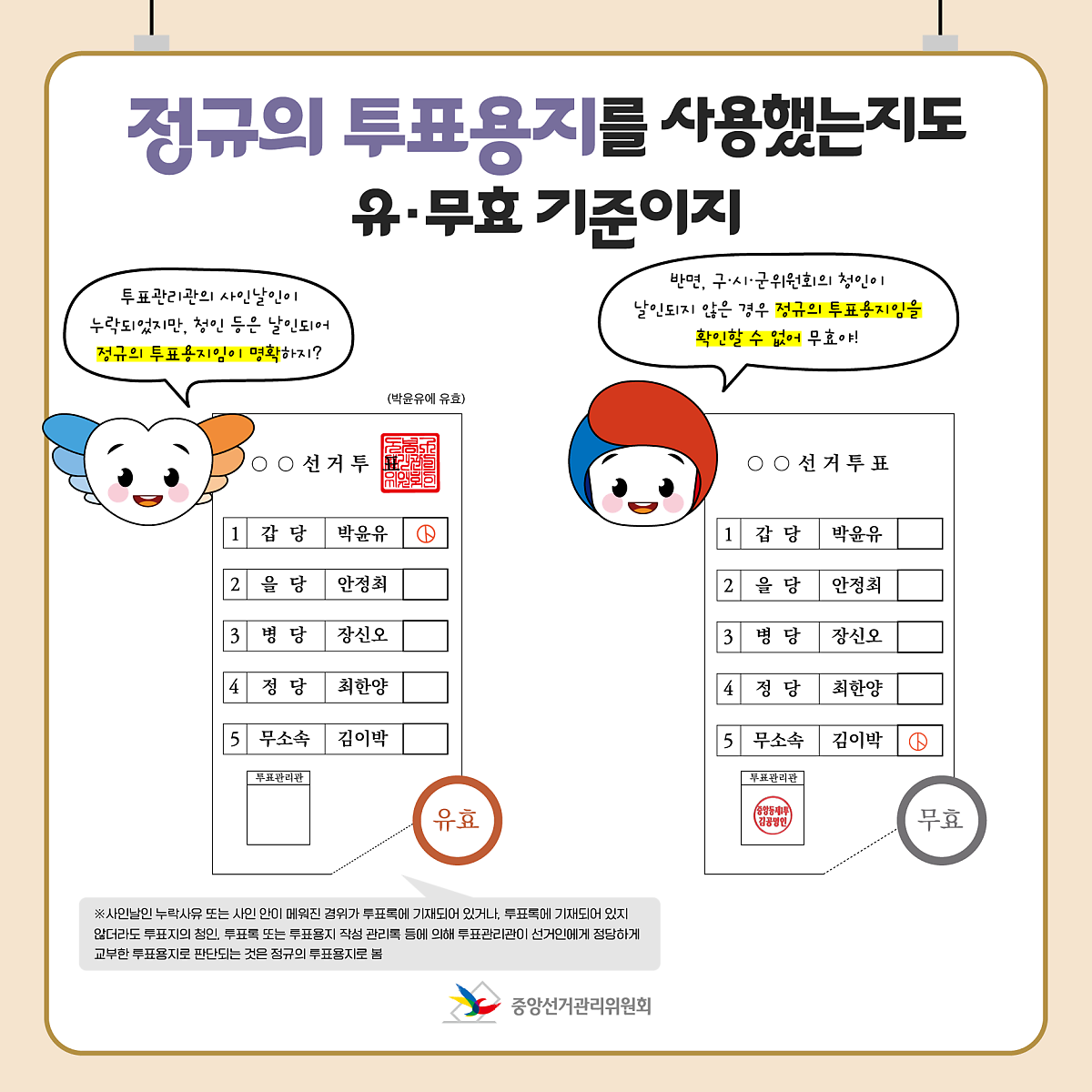 구, 시, 군위원회 청인이 날인되지 않은 용지는 무효다.