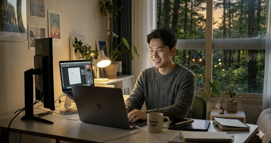 컴퓨터작업하는 남성이미지