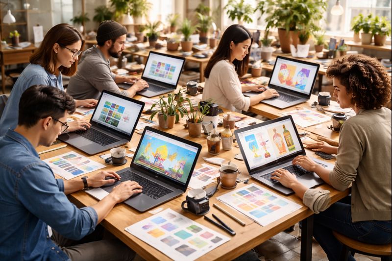 다채로운 디자인을 작업하는 사람들