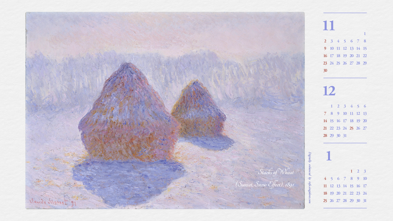 11 건초더미, 눈과 태양의 효과 B - 2025년12월 노트북배경화면