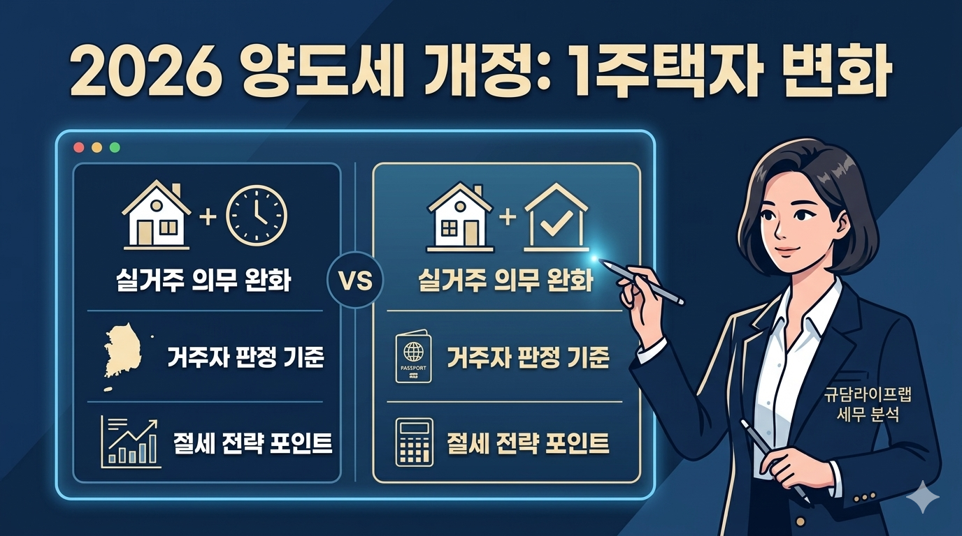 2026년 양도소득세 개정 : '실거주 요건 완화', '거주자 판정 기준' 등 변화된 정책