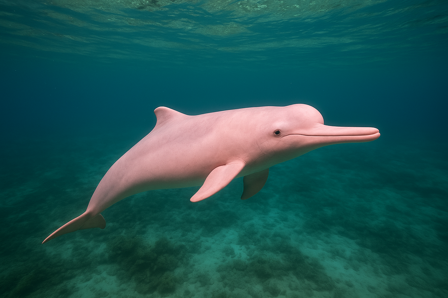 강물 속에서 유유히 헤엄치는 핑크돌고래