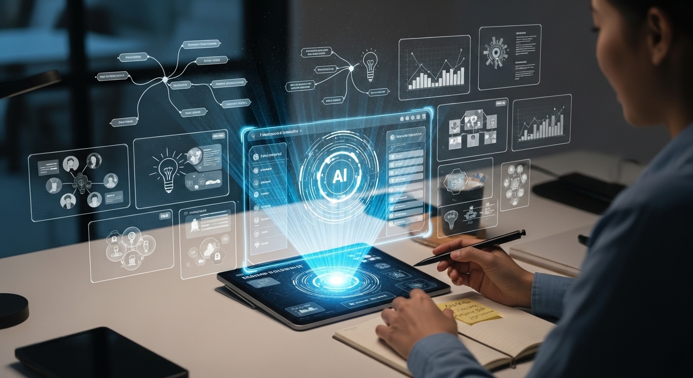 AI 비서와 함께 창의적인 아이디어를 구상하는 사람