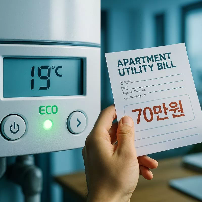 아파트 관리비 절약을 위한 19도 보일러 설정과 70만원 장기수선충당금 환급액을 강조한 이미지