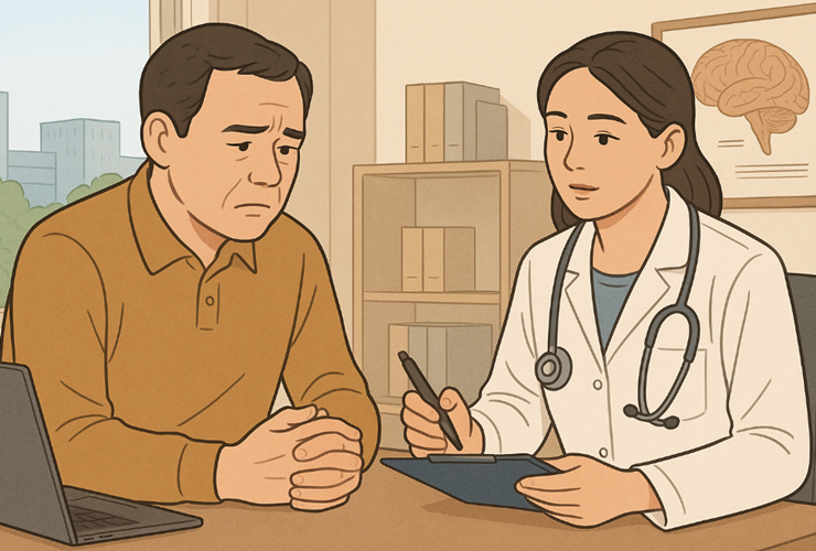 의사와 상담하는 남성
