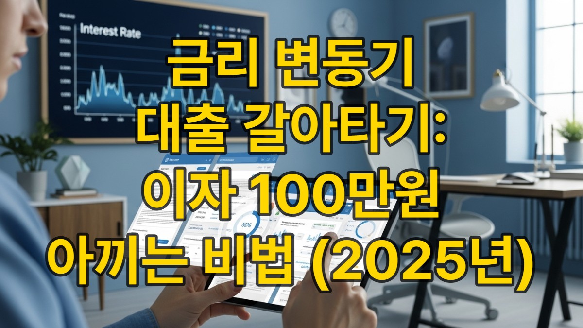 금리 변동기에 대출 서류와 금리 차트를 신중하게 비교하며 현명한 대출 갈아타기 전략을 세우는 사람의 모습