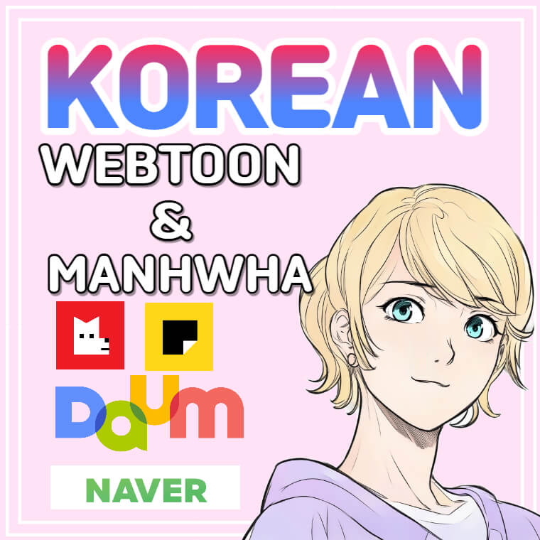 Pink-background-NAVER-DAUM-Lezhin-Comics-Kakao-Page-logo-Cartoon-character-Korean-Webtoon-and-cartoon-letters
