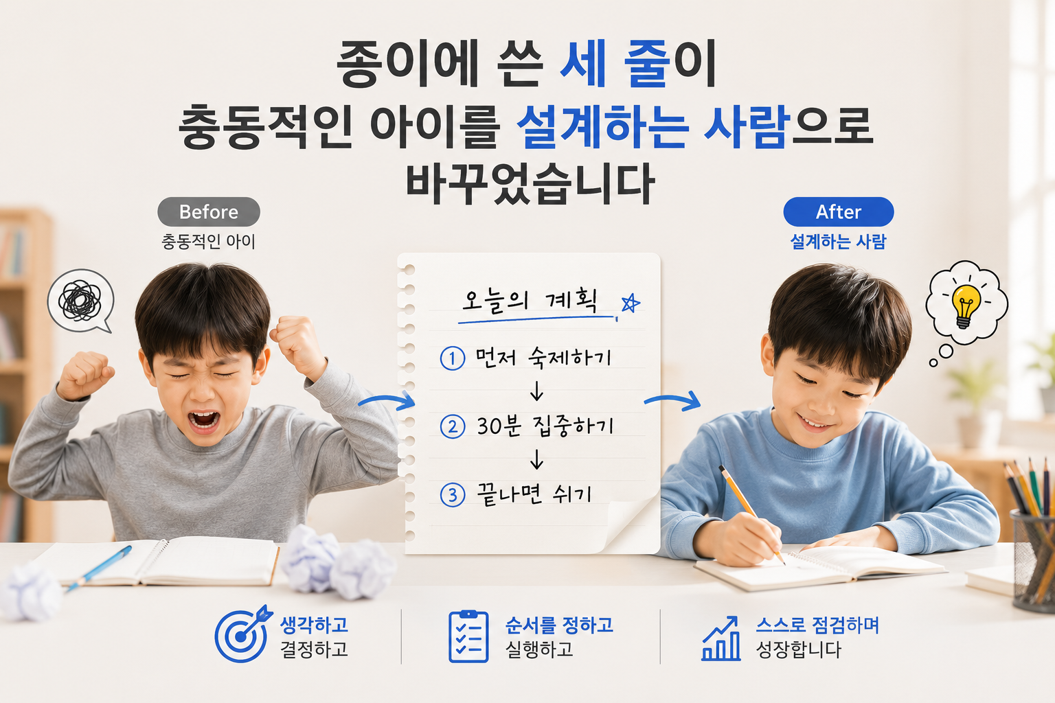 종이에 쓴 세 줄이 충동적인 아이를 설계하는 사람으로 바꾸었습니다