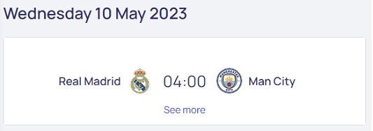 UEFA 챔피언스리그 4강 준결승 1차전 레알 마드리드 맨시티(맨체스터 시티) 경기 일정