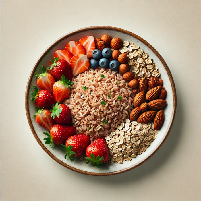 현미와 귀리로 구성된 건강한 한 끼 식사 이미지.