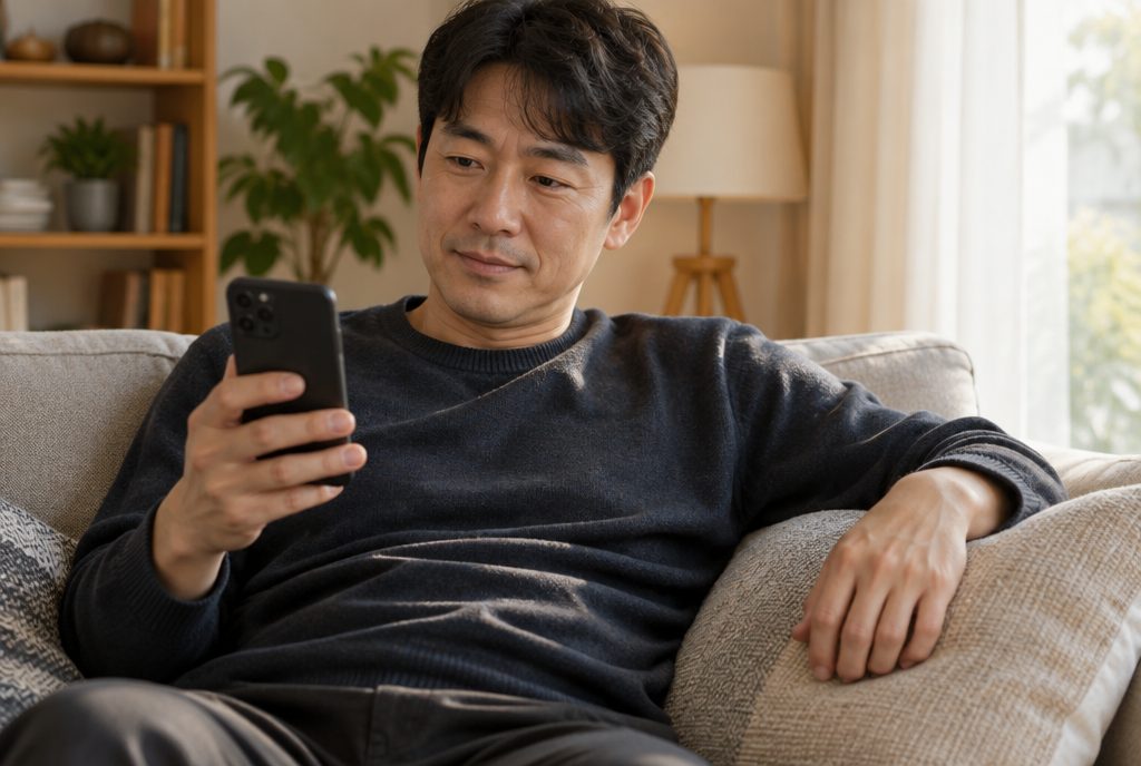 편마비 환자가 왼손으로 실손24 앱을 사용하는 모습