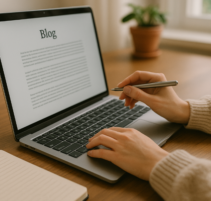 노트북으로 블로그 하는 사진