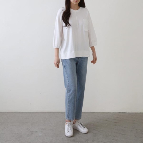 옷자락 osjarak 여자 7부소매 무지 검정색 맨투맨 wt11779