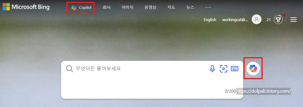 Bing 채팅, Bing 코파일럿 사용 여부 확인
