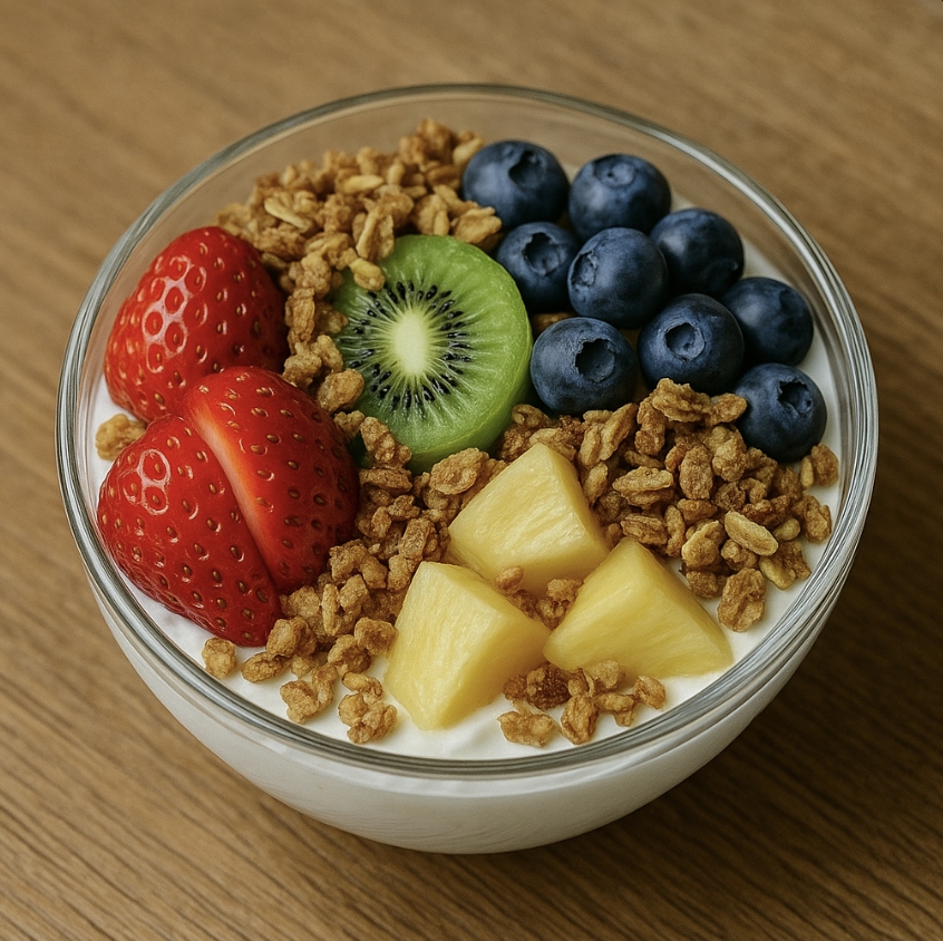 다양한 과일토핑이 올라간 그릭요거트 사진