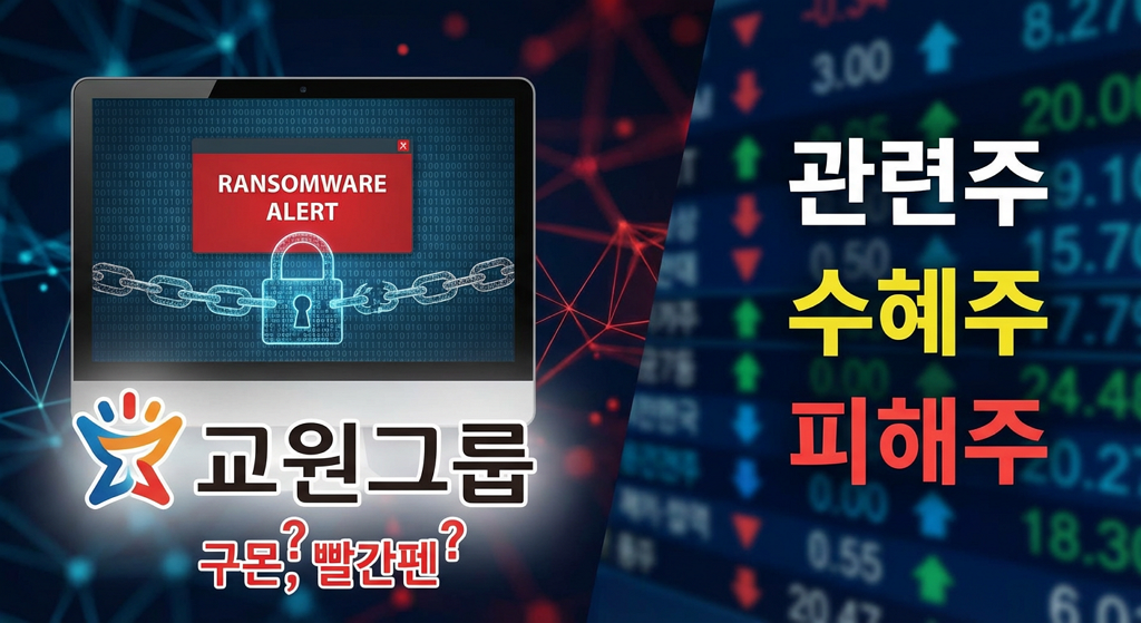 교원그룹 해킹, 랜섬웨어,피해규모, 구몬, 빨간펜 회원 정보 유출 가능성, 영향, 대응, 관련주, 피해주, 수혜주