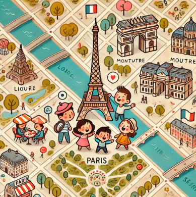 파리에서 4인 가족 여행 중 위치 공유하는 모습