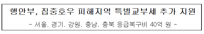 집중호우 피해지역 특별교부세 추가 지원