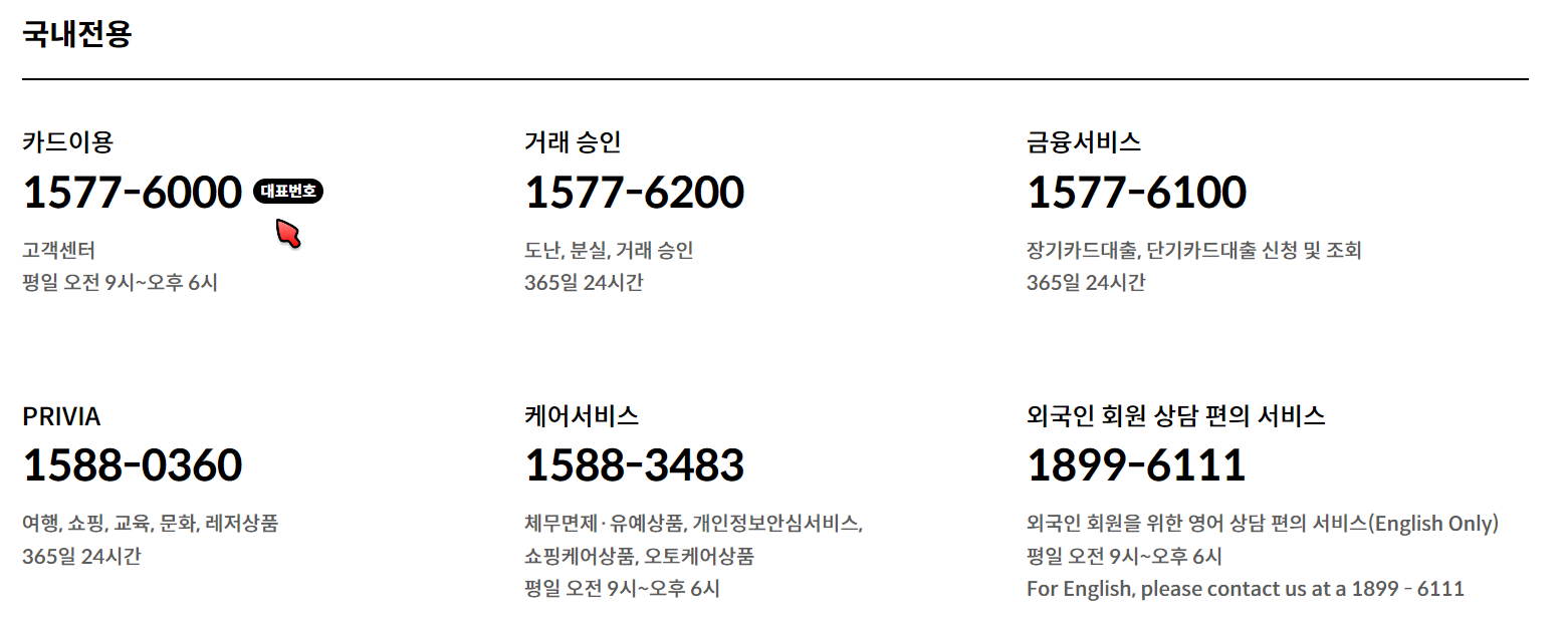 현대카드 고객센터 전화번호