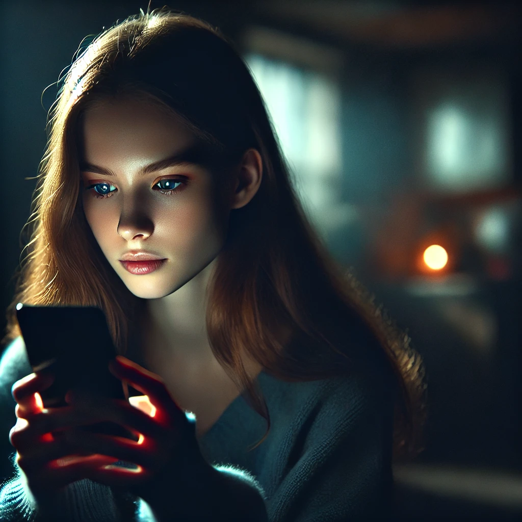 어두운-곳에서-스마트폰-보고있는-여자