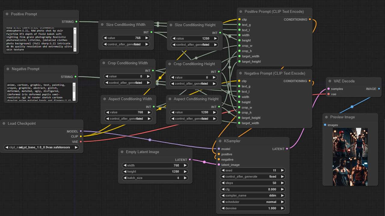 이미지 크기/종횡비 관련 조건부여를 별로도 생성한 comfyUI 워크플로