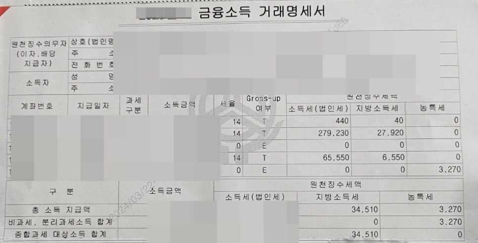 금융소득 거래명세서